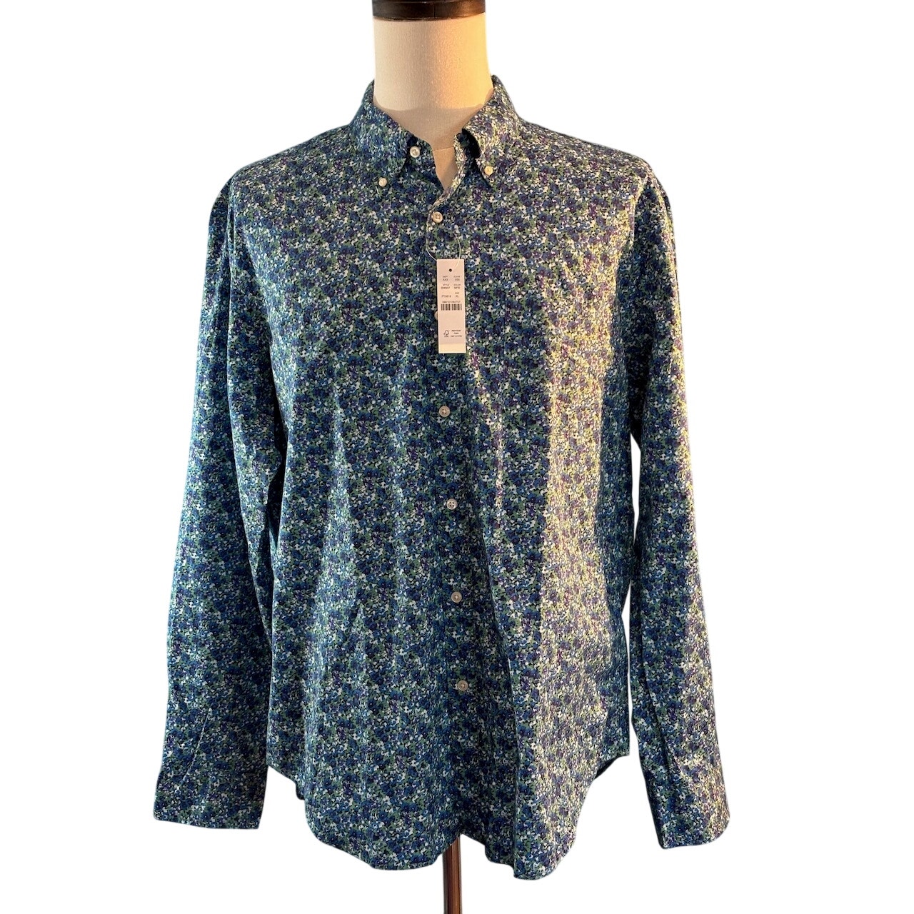 Nwt Jcrew Secret Wash 100% Cotton Classic Shirt Blue Floral Button Collar L/S Xl